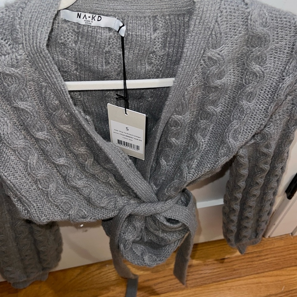 Gray Cable Knit Cardigan